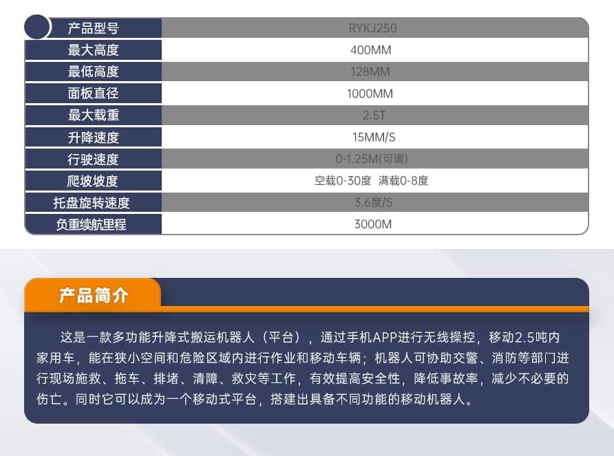 多功能挪车机器人产品参数